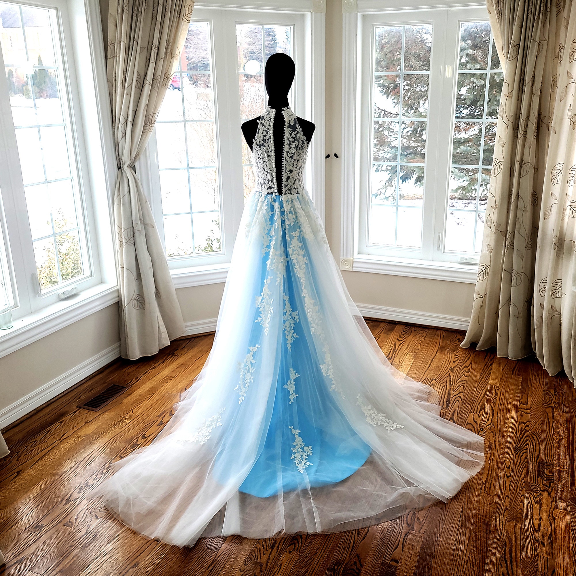blue dress for baby girl Davinci Bridal 50634 Long A Line Tulle Lace Ballgown Wedding Dress Strapless Corset Gown 20 / Ivory/Ivory main image 0