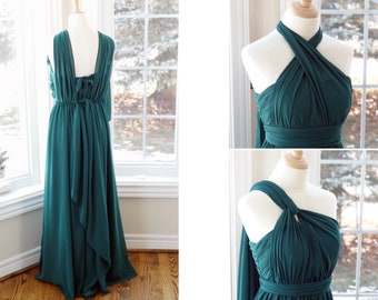 Maxi robe infini vert foncé, robe de demoiselle d'honneur multipositions