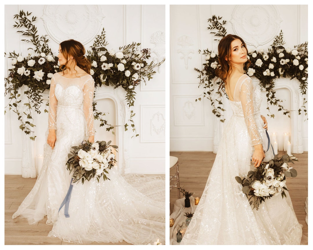 Art Deco Wedding Dress Long Sleeve Wedding Dress Modest - Etsy