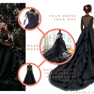 Black wedding dress plus size, gothic wedding dress, steampunk wedding dress, Victorian wedding dress, black lace wedding dress