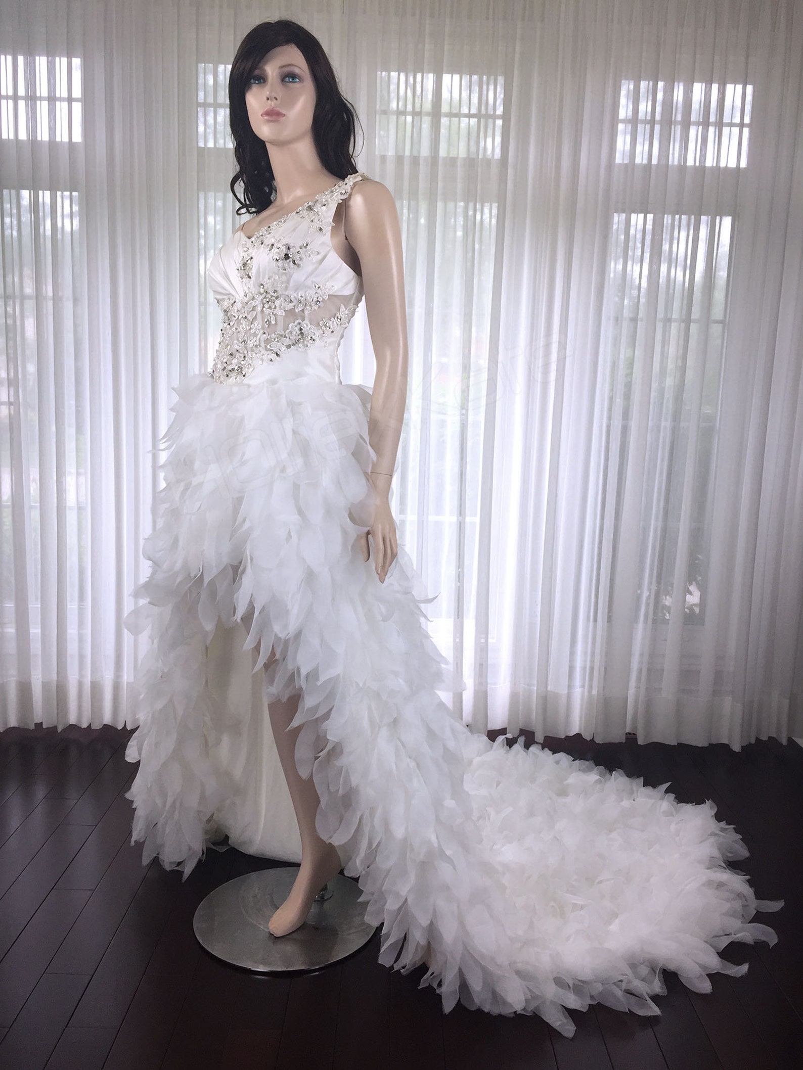 Feather wedding dress hi low wedding dress unique wedding gown | Etsy