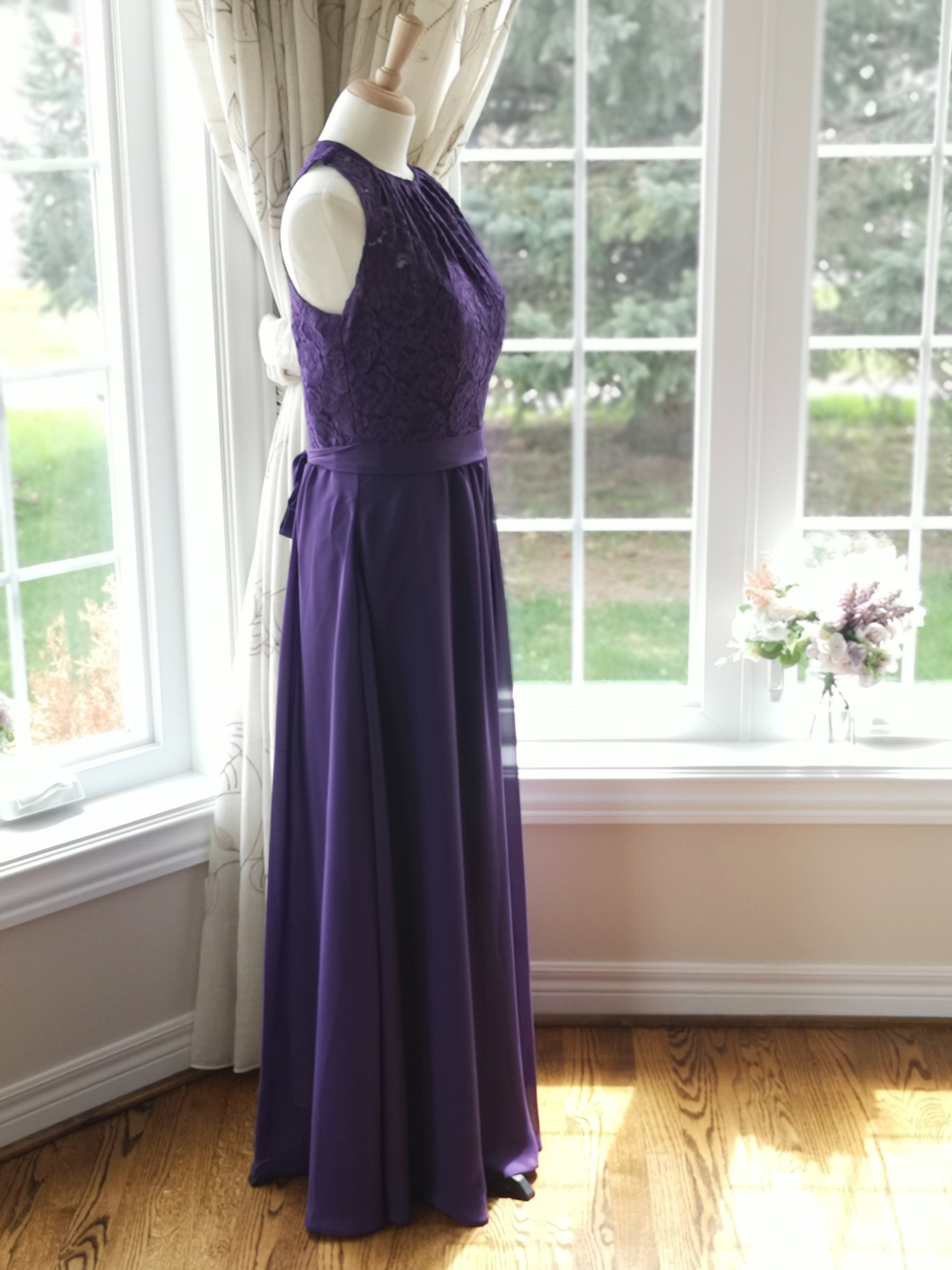 open lace back dress Grace Bridesmaid Dress - Purple Sash main image 0