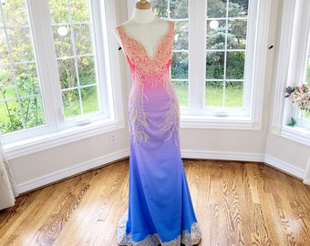 Ombre Wedding Dress, Blue Lavender Bridal Skirt, Unique Custom Gown