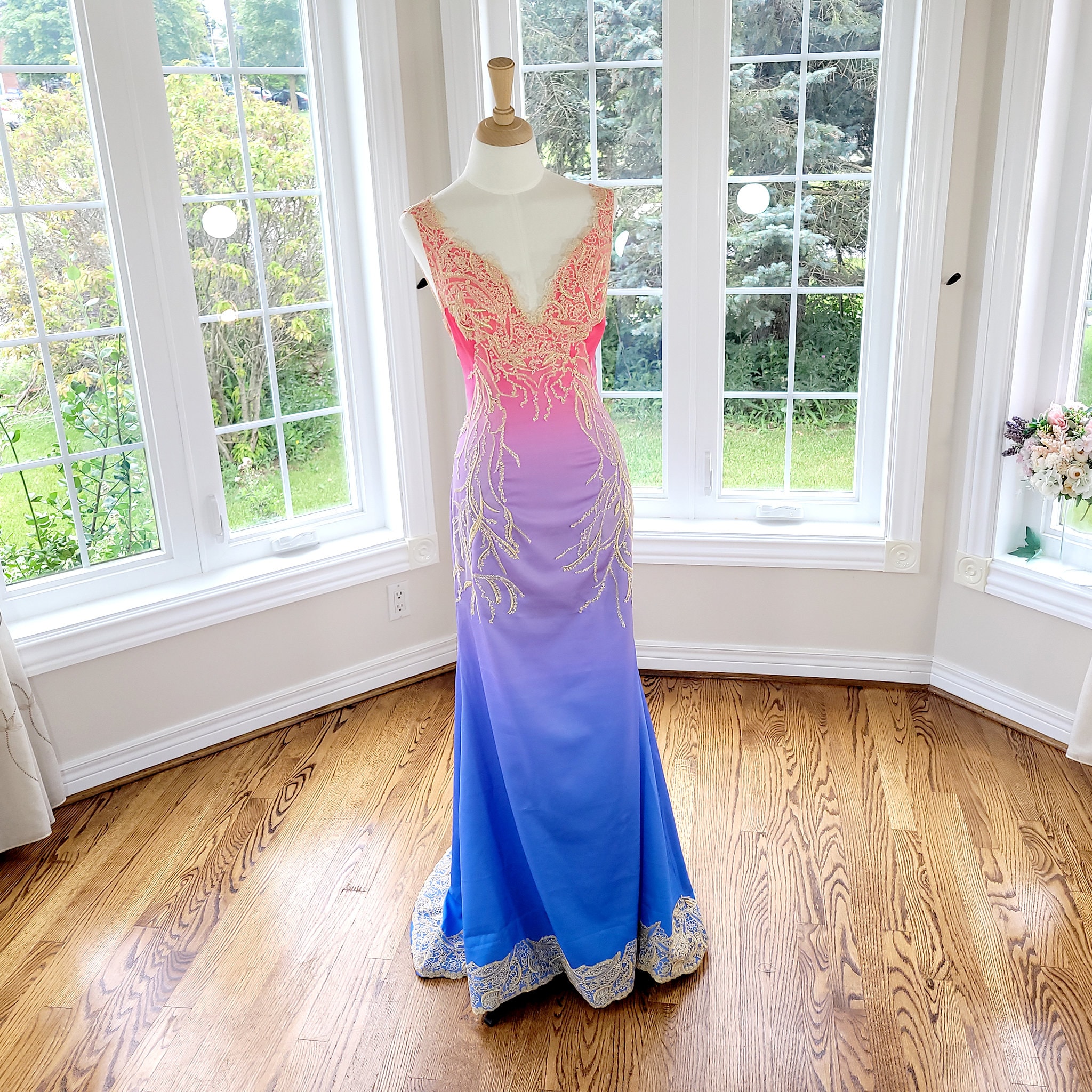 Ombre Wedding Dress, Blue Lavender Bridal Skirt, Unique Custom Gown