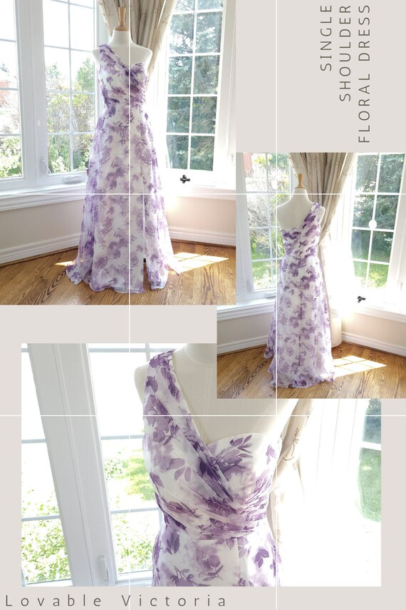 Custom One-Shoulder Floral Bridesmaid Dress, Handmade A-Line Gown Custom One-Shoulder Floral Bridesmaid Dress, Handmade A-Line Gown