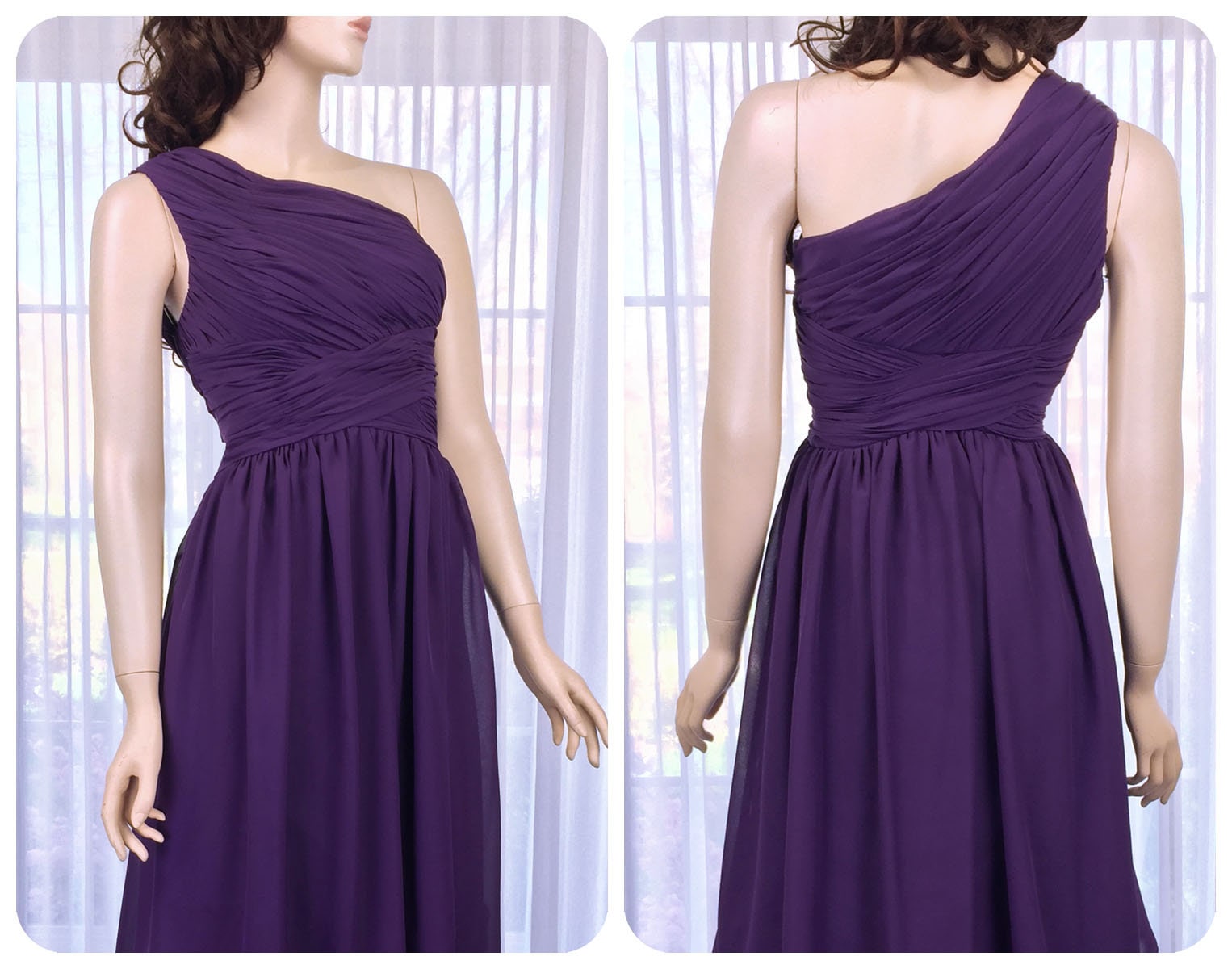 One Shoulder Purple Bridesmaid Dress Dark Purple Evening