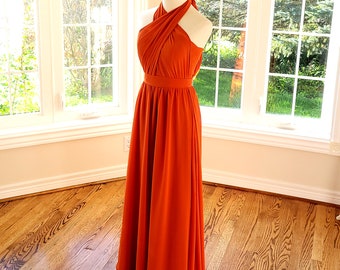 Burnt Orange Multiway Maxi Dress, Boho Bridesmaid Convertible Gown Burnt Orange Multiway Maxi Dress, Boho Bridesmaid Convertible Gown