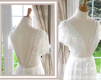 Handmade Lace Boho Wedding Dress, Simple Bridal Gown