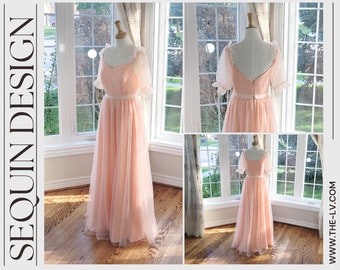 70s-Inspired Bridesmaid Dress, Puffy Elbow Sleeves, Custom Made