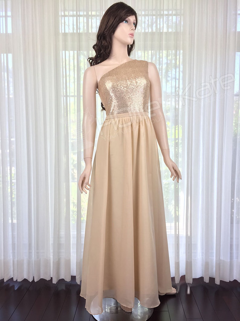 Champagne Junior Bridesmaid Dress Sequin Single Shoulder Etsy