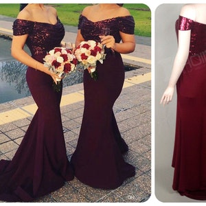 Bridesmaid Dress Burgundy Maroon Sequin Bridesmaid Dress Long Red Bridesmaid Dresses Sequin Maxi Dress Off Shoulder Bridesmaid Dresses