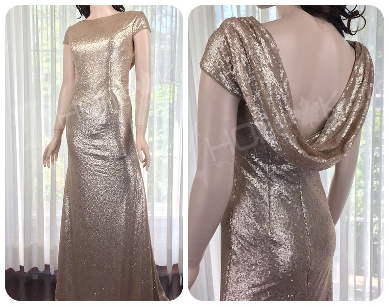 Matte Champagne Bridesmaid Dress Gold Sequin Bridesmaid Dress Long Sequin Dress Drape Back Trumpet Bridesmaid Dress Women Plus Size
