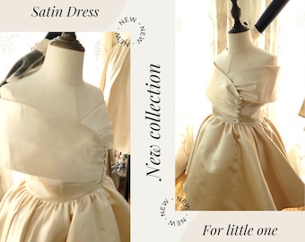 Mommy and Me Champagne Satin Dress, Off-Shoulder Flower Girl Outfit