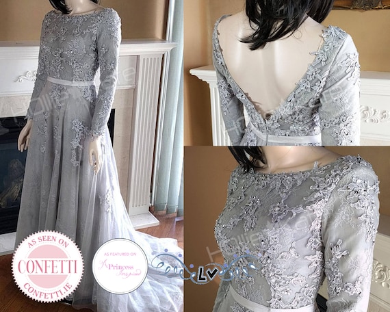 Grey Wedding Dress Long Sleeve Wedding 