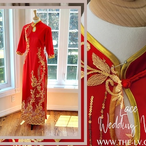 Chinese wedding dress, red cheongsam dress, satin cheongsam, oriental dress, wedding Qipao, cheongsam dress, red Chinese dress