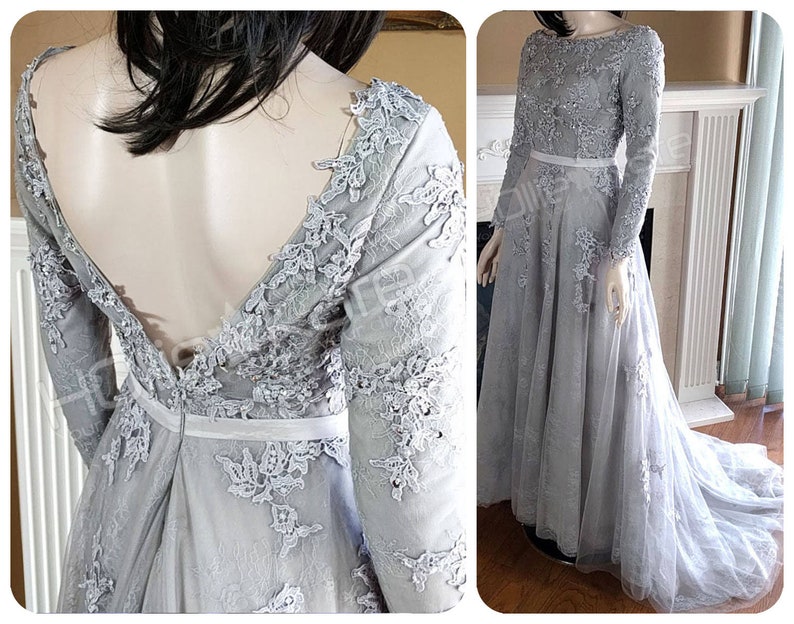 Long Sleeve Wedding Dresses with Grey