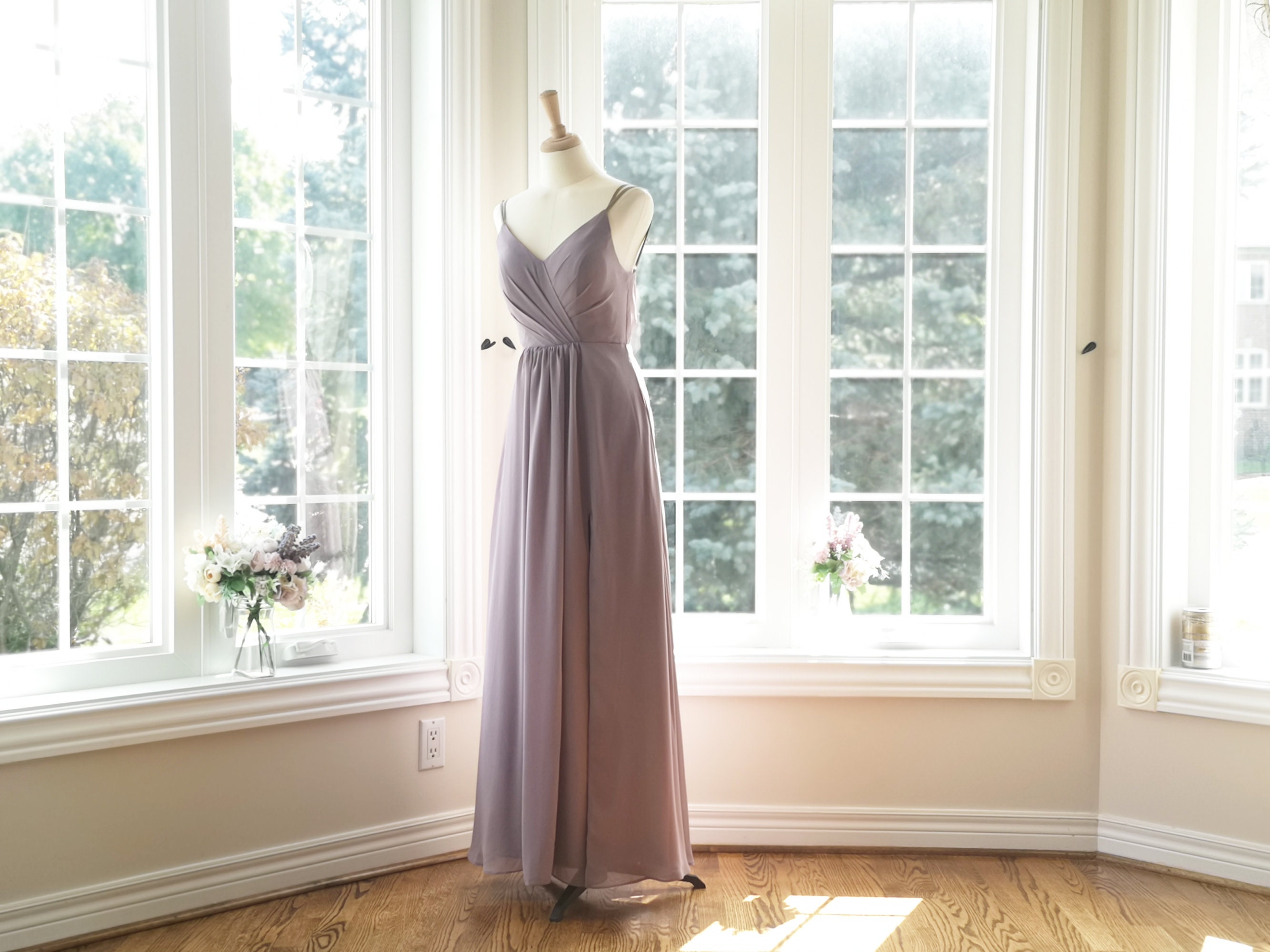 Dusty Purple Chiffon Bridesmaid Dress, Boho Wedding Guest Dress