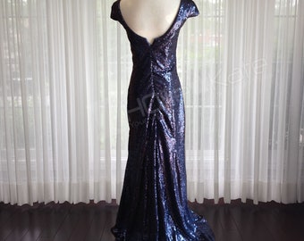 navy sequin bridesmaid dresses Navy Sequin Bridesmaid Dress, Low Back, Handmade