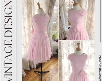 Blush Pink bridesmaid dress, vintage bridesmaid dress, blush short dress, cottagecore dress, 1950s dress, retro dress