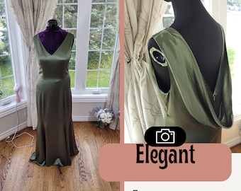 Olive green dress plus size, olive satin dress, mother of the groom dress, mother of the bride dress, olive formal gown, formal long gown