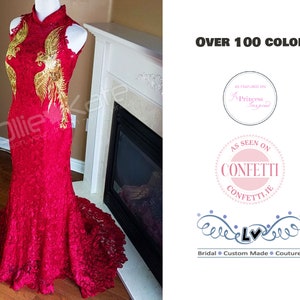 Burgundy wedding dress, Burgundy lace wedding dress, wedding cheongsam, modest wedding dress, Chinese wedding dress