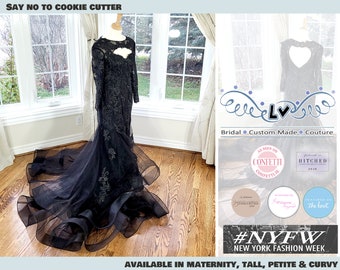 Black Lace Mermaid Wedding Dress, Gothic Bridal Gown, Keyhole Back