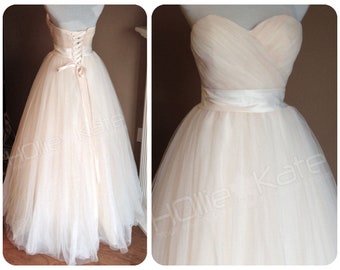 Champagne wedding dress, Champagne tulle gown, tulle wedding dress