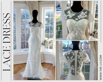 Floral Lace Boho Wedding Dress, Backless Elopement Gown, Plus Size Available