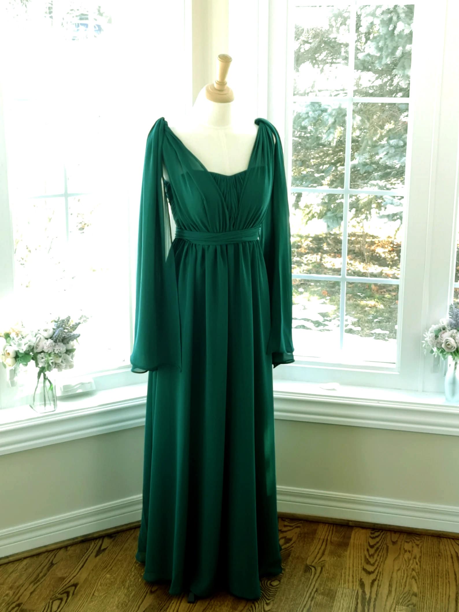 Emerald Green Infinity Dress: Convertible Maxi Gown
