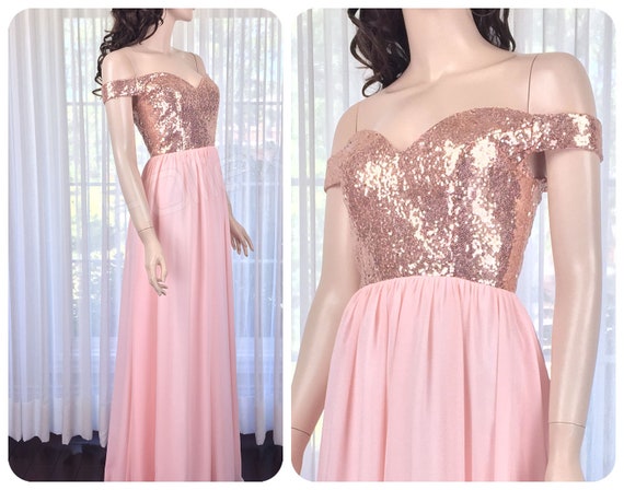 Rose Gold Bridesmaid Dress Off Shoulder 