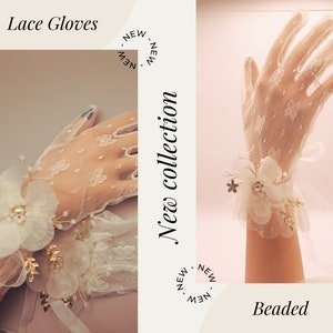 Lace Bridal gloves, bridal gloves with pearls, wedding gloves tulle, wedding gloves for bride, lace gloves bridal, elegant gloves women,