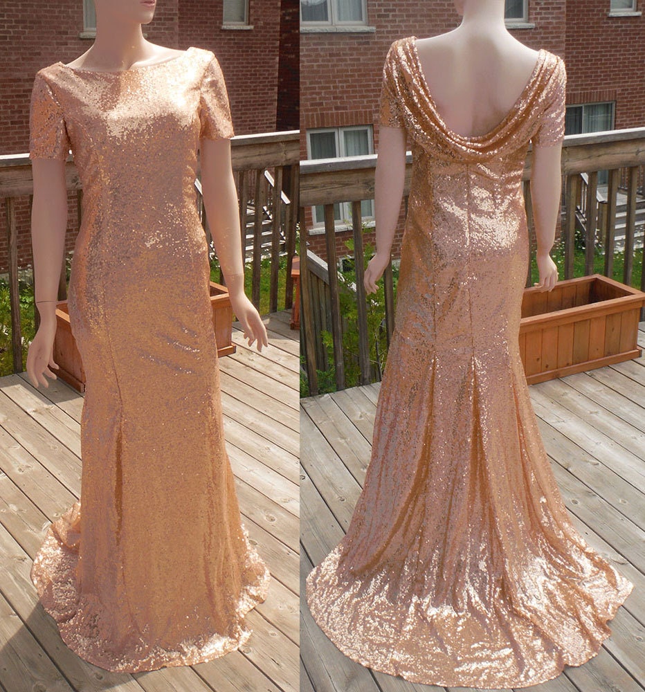 Cowl back dress  rose  gold  sequin bridesmaid dress  rose  