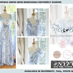 Floral bridesmaid dress with removable sleeves, dusty blue bridesmaid dress, convertible dress, infinity dress, multiway bridesmaid dress