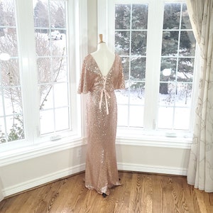 Rose gold bridesmaid dress, Rose gold sequin dress women, wedding guest dress, long sequin dress, sequin prom dress, Christmas party dress image 6