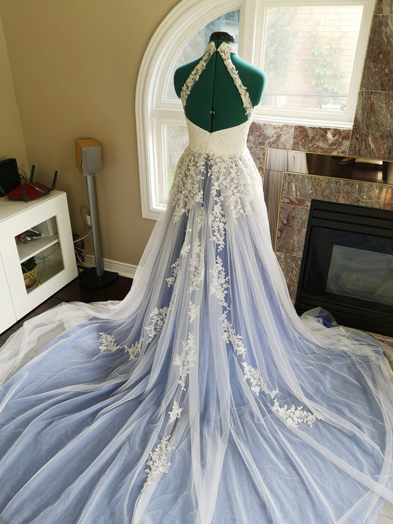 Blue Wedding Dress, Blue Lace Wedding Dress, Unique Wedding Dress