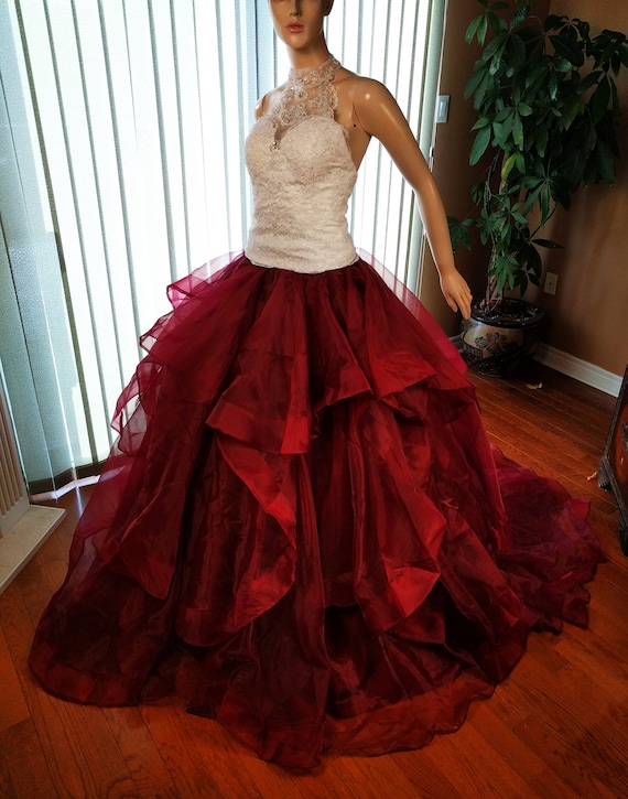 maroon red wedding dress
