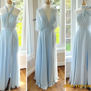 Boho bruidsmeisjesjurk, stoffige blauwe bruidsmeisjesjurk, lichtblauwe bruidsmeisjesjurk, multiway jurk, converteerbare jurk, maxi infinity jurk
