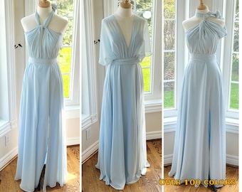 Dusty Blue Maxi Infinity Dress, Boho Bridesmaid Convertible Dress