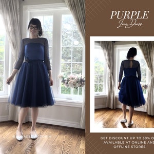 Navy blue tulle dress, navy blue bridesmaid dresses, 1950s vintage dress, Mother of the bride dresses tea length, mother groom midi dresses