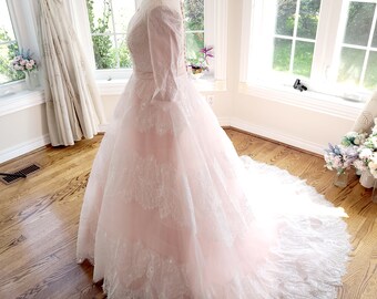 open lace back dress Layers Tulle Ball Gown Wedding Dress Drama Pink Wedding Dress TN333 US10 / As Picture