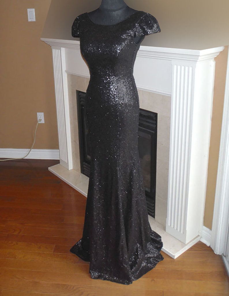 Black sequin bridesmaid dress Matte sequin