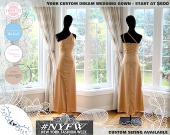 Handmade Champagne Satin One Shoulder Dress, Custom Bridal Party