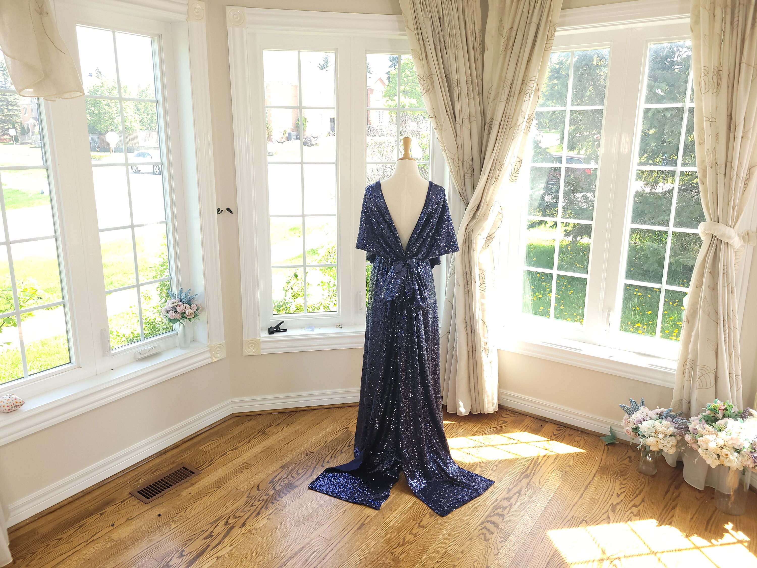 sequin bridesmaid dresses navy Navy Sequin Bridesmaid Dress, Low Back, Handmade