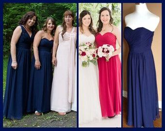 Navy blue bridesmaid dress, navy chiffon dress, long chiffon bridesmaid dress