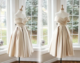 1950s wedding dress, Champagne wedding dress, short wedding dress, champagne vintage dress, satin wedding dress, vintage wedding dress