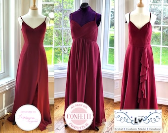 Handmade Burgundy Bridesmaid Dress, Boho Wedding Guest Evening Gown