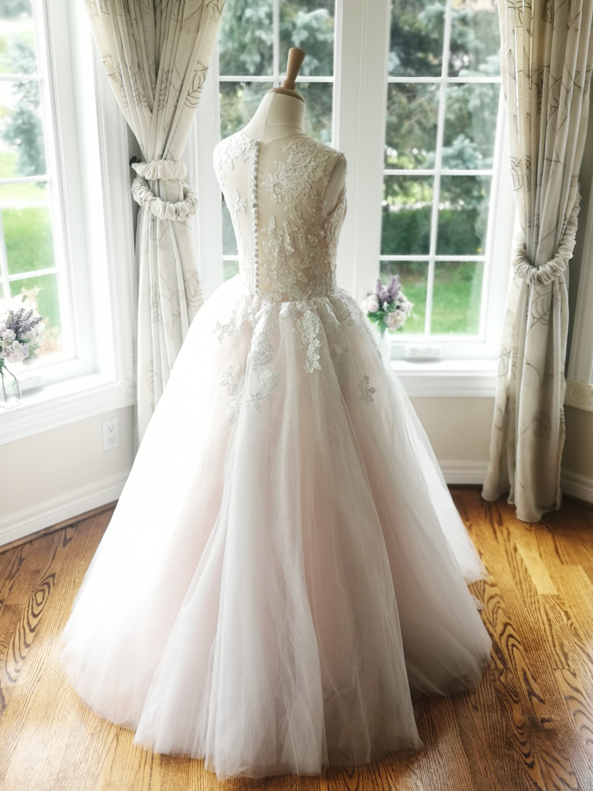 Blush Wedding Dress Tulle Wedding Dress Blush Lace Wedding Etsy