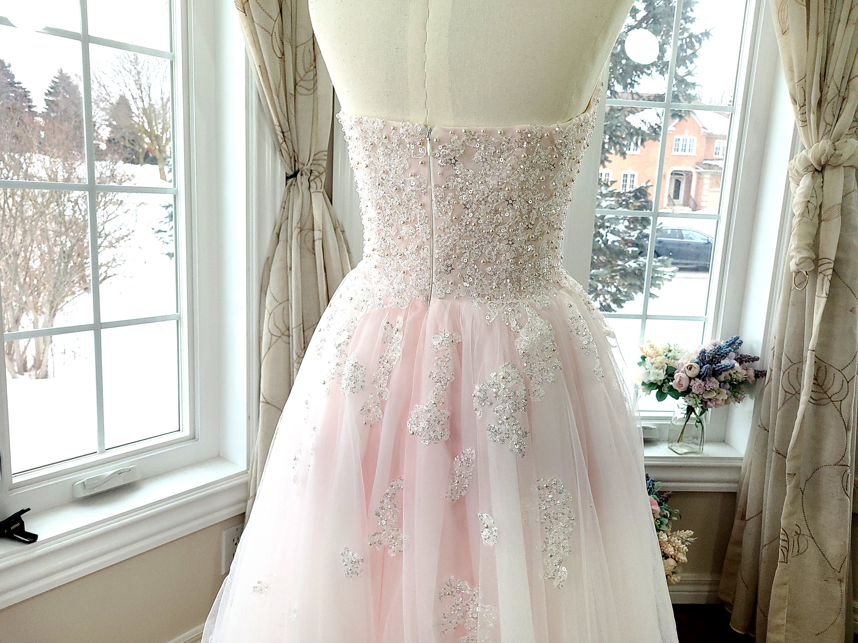 crystal beading for wedding dresses Luxury Strapless A-Line Wedding Dress with Crystal Beading & Embroider –  OneWedDress main image 1