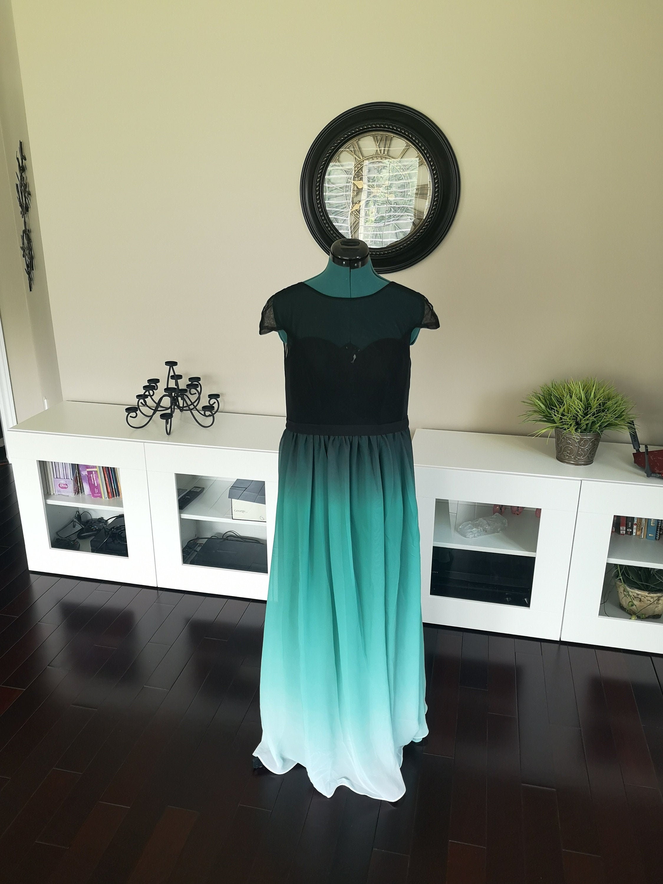 Ombre Bridesmaid Dress, Light Teal Turquoise Corset Gown