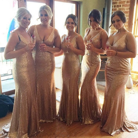 long gold bridesmaid dresses
